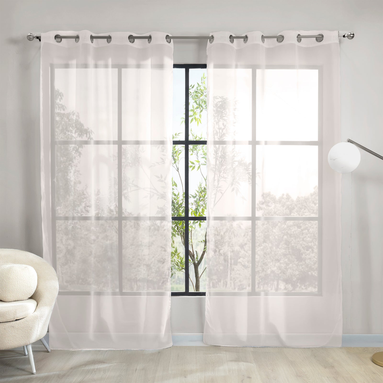 Cortinas Translúcidas Argolla Tergal Beige LARGA